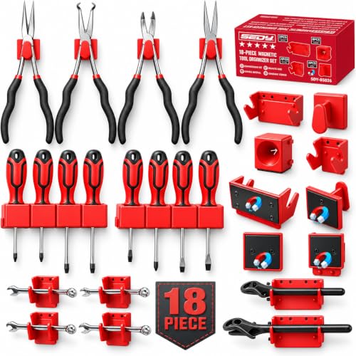 18PCS Magnetic Tool Organizer Set, Includes 8 Screwdriver Holders, 2 Large Wrench Organizers, 4 Small Wrench Organizers and 4 Pliers Racks for Toolbox, Garage and Workshop Storage, Tools Not Included