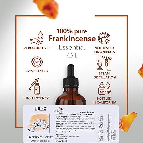 Hbno Frankincense Essential Oil For Pain 4 Oz (120Ml) - 100% Natural & Pure Frankincense Oil For Pain, Steam Distilled, Boswellia Serrata - Used For Skin Therapy #TOP3