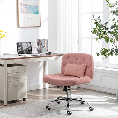 Imenting Wide Seat Armless Rolling Desk Chair Modern Tufted Adjustable Swivel Fabric Home Office Adjustable Swivel Chair With Wheels No Arms (Pink) #TOP2