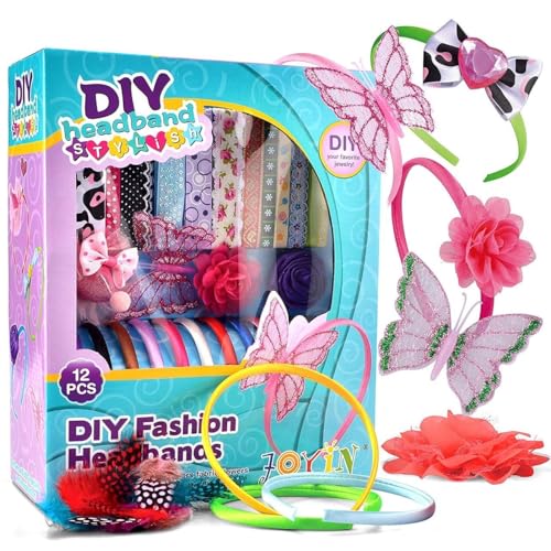 JOYIN DIY Girl 12 Satin Fashion Headbands Kids Art and Crafts Kits, Girls Jewelry Making Kit-Decorated with Hair Accessories