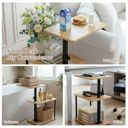 Image of Faesun 360 Swivel Side Table for Height Adjustable, C Shaped End Table for Couch with Storage, 3-Tier Night Stand with Open Shelf, Tv Tray for Small Spaces, Living Room, Bedroom, Oak