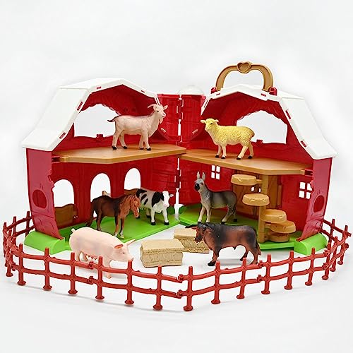 Farm Animals Red Barn Toys, 20Pcs Farm Figurines And Fence Playset, Farmer Vehicle Toy Truck Pretend Play Set For 3-10 Years Old Kids Boys Girls Toddlers #TOP1