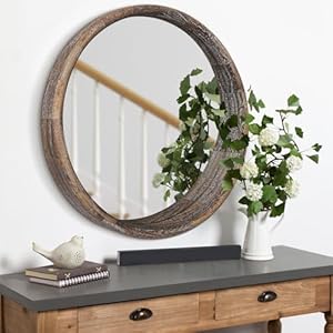 AOAOPQ Mirror Round Decorative Wall Mirror with Frame Entryway Bedroom Bathroom Living Room Hanging Mirror Brown