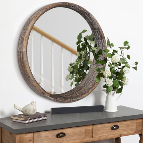 AOAOPQ Mirror Round Decorative Wall Mirror with Frame Entryway Bedroom Bathroom Living Room Hanging Mirror Brown