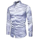 Herren Hemd Satin Slim fit Hochzeit Business Schwarz Weiß Grau Rot Mode Casual Party Langarm Shirt Nachtclub Hemden Freizeithemd T Shirts Karneval Strand Top Knopf Oberteil Urlaub Oberteile