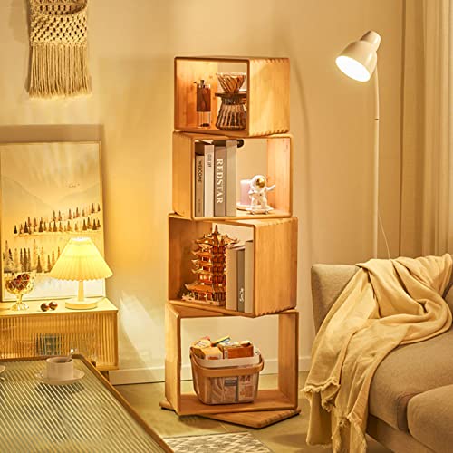 Sobibo Rotating Bookshelf, 4 Tier Bamboo Standing Bookcase, 360°Bookshelf Organizer #TOP5