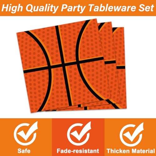 Image of 200 PCS Basketball Birthday Tableware Disposable Basketball Plates Napkins Party Supplies Sports Theme Dinnerware Set Basketballs Team Baby Shower Party Decoration Serve 50 guest