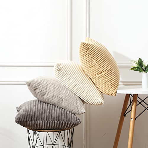 Mandioo Decorative Corduroy Throw Pillow Covers Cushion Cases 18 X 18,Set Of 4 Modern Minimalism Solid Design,Mix And Match Funky Neutral Pillow Cover For Decor Home Sofa Livingroom(Grey/Khaki) #TOP4