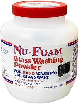 Nu-Foam Glass Washing Powder - Detergent for Bar Glassware Original Streak-Free Solution - Hand Washing Bar, Tavern, Brewery Supplies - Spotless Serving Glasses - Easy On Hands - 4 Lb Jar