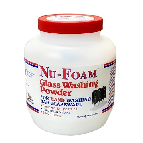 Nu-Foam Glass Washing Powder - Detergent for Bar Glassware – Original Streak-Free Solution - Hand Washing Bar, Tavern, Brewery Supplies - Spotless Serving Glasses - Easy On Hands - 4 Lb Jar