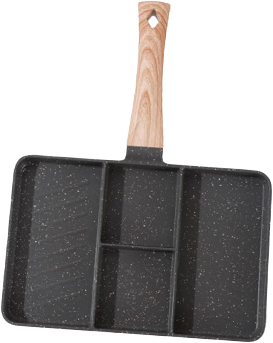 Nonstick Divided Grill Pan Anti-Scalding Handle, 4 Section Breakfast Pan for Eggs and Steak
