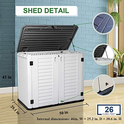KINYING-Outdoor-Storage-Shed-Horizontal-Storage-Box-Waterproof-for-Garden-Patios-Backyards-Multi-Opening-Door-for-Easy-Storage-of-Bike-Garbage-Cans-Tools-Lawn-Mower-Off-White-26-Cubic-Feet KINYING Outdoor Storage Shed Horizontal Storage Box Waterproof for Garden Patios Backyards Multi Opening Door for Easy Storage of Bike Garbage Cans Tools Lawn Mower Off White 26 Cubic Feet