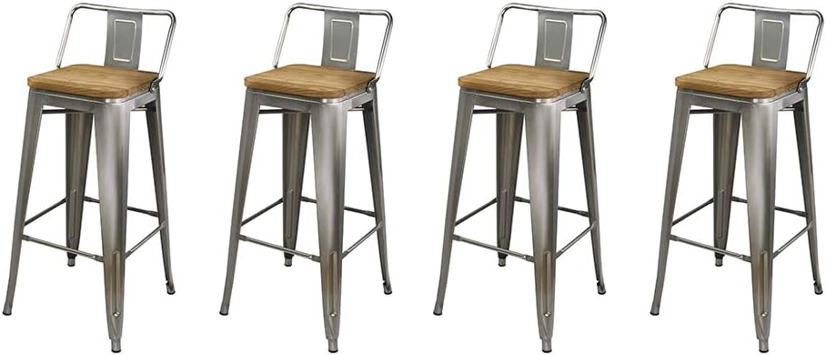 GIA 30-Inch Low-Back Bar Height Stool, Gunmetal/Light Wood Seat, 4-Pack