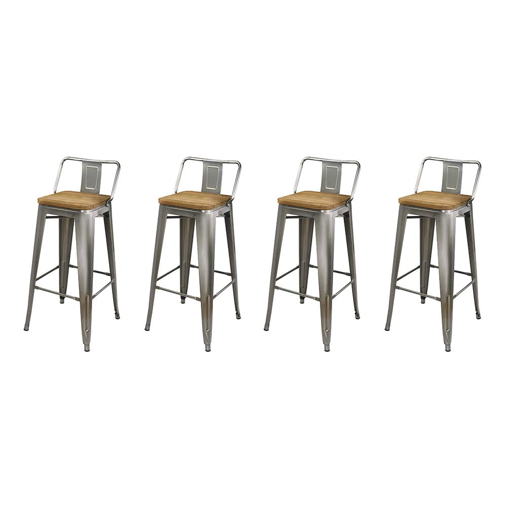 GIA 30-Inch Low-Back Bar Height Stool, Gunmetal/Light Wood Seat, 4-Pack