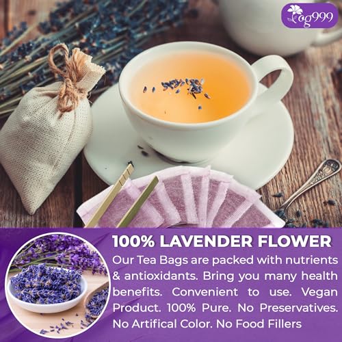 Image of TOG999, Premium 60 Lavender Flower Tea Bags, 100% Natural & Pure. Loose Flower Lavender Herbal Tea. No Sugar, No Caffeine, No Gluten, Vegan.