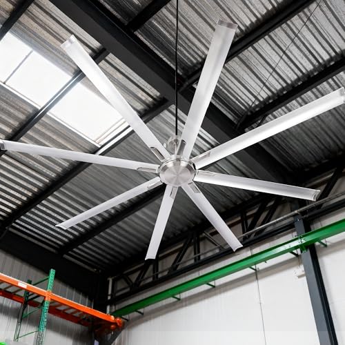 Image of 96 Inch Industrial Ceiling Fan Without Light, Brushed Nickel Outdoor Model for Covered Areas, 8 Aluminum Blades, Powerful Airflow, Modern No-Light Design, CF04NBN-96