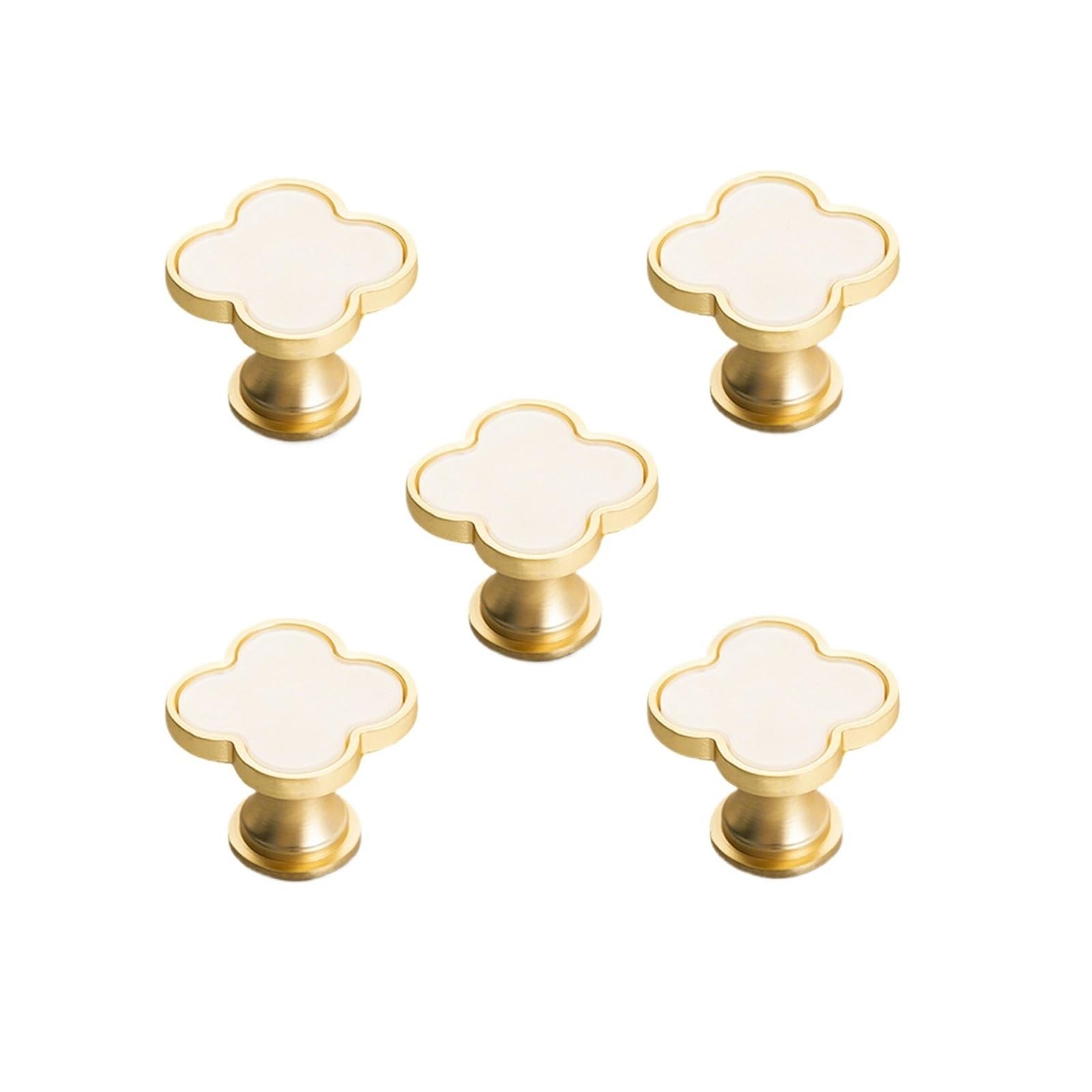 GFJFsetSH 5pcs Gold Brass Four-Leaf Clover Cabinet Knobs