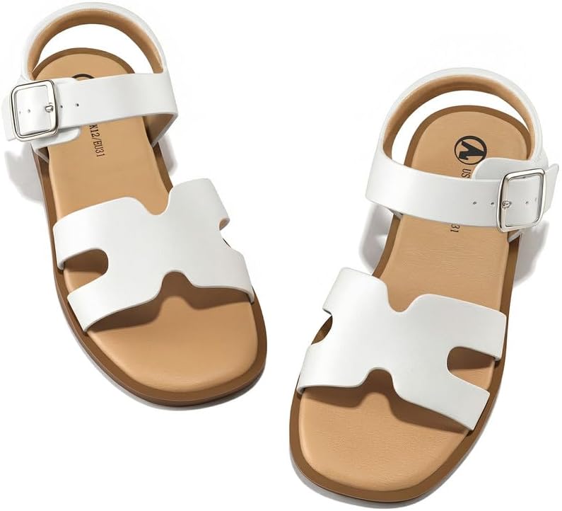 Girls Sandals Open Toe Cute Flats Dress Sandals with Adjustable Buckle – Open Toe Casual Summer Shoes for Little Kid/Big Kid