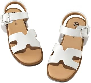 Girls Sandals Open Toe Cute Flats Dress Sandals with Adjustable Buckle – Open Toe Casual Summer Shoes for Little Kid/Big Kid