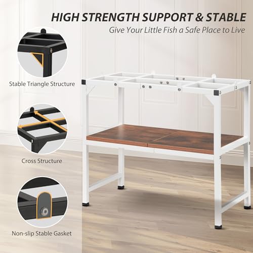 Image of 10-20 Gallon Fish Tank Stand, Metal Aquarium Stand with Adjustable Non-Slip Foot and Wooden Shelf, Reptile Tank Stand Easy to Assemble for Home Office, Firm and Steady(Tank not Included)