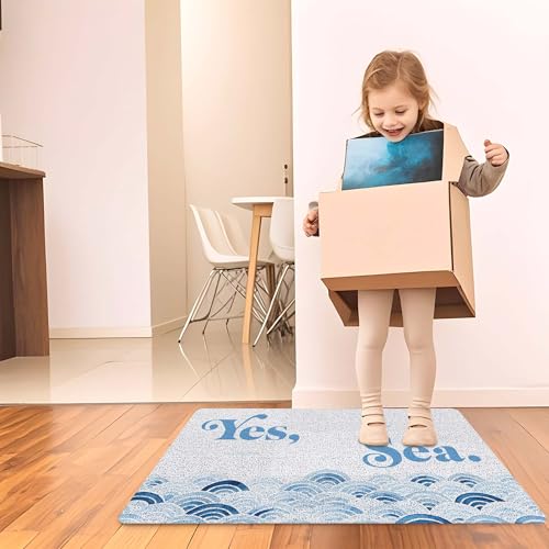 RYYCDOI Ocean Beach Door Mat, Coastal Nautical Doormat Outdoor Indoor Entrance Porch, Sea Waves Beachy Outdoor Mat, Blue Coastal Welcome Mats for Front Door, 17x30 Inch - Image 6
