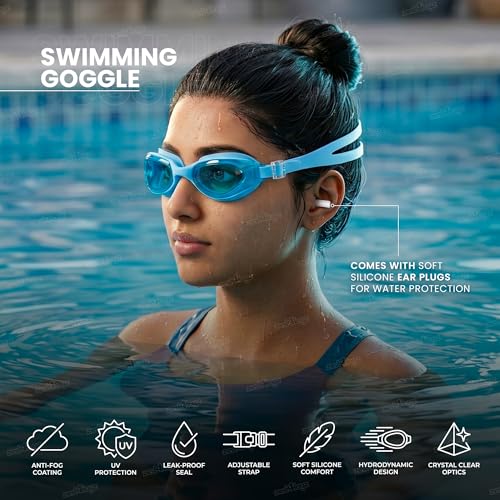 Image of Zest 4 Toyz Swimming Goggles for Kids and Adults with Adjustable Strap Anti-Fog UV Protection Lens Air Tight Comfortable Silicone Frame for Swimming Pool - Sky Blue