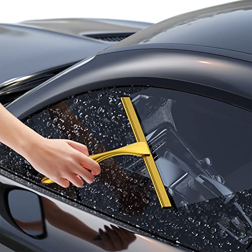 Shower Squeegee And Window Squeegee, Stainless Steel, 100% Streak-Free, Cleaner For Bathroom Showers Glass Doors, Home Mirrors, Car Windows Wiper, Adhesive Holder, Shower Door Hook, 10 Inch, Gold #TOP6