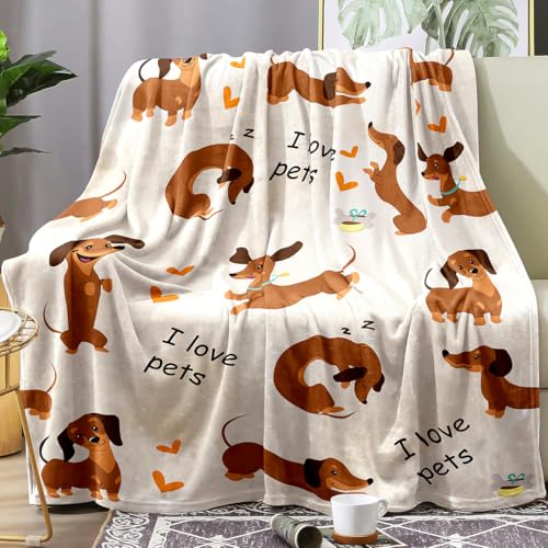 Famitile Dachshund Blankets Weiner Dog Blanket I Love Dachshunds Blanket for Adults Super Soft Dachshund Gifts for Dog Lovers (Dachshund 6 47x 60)