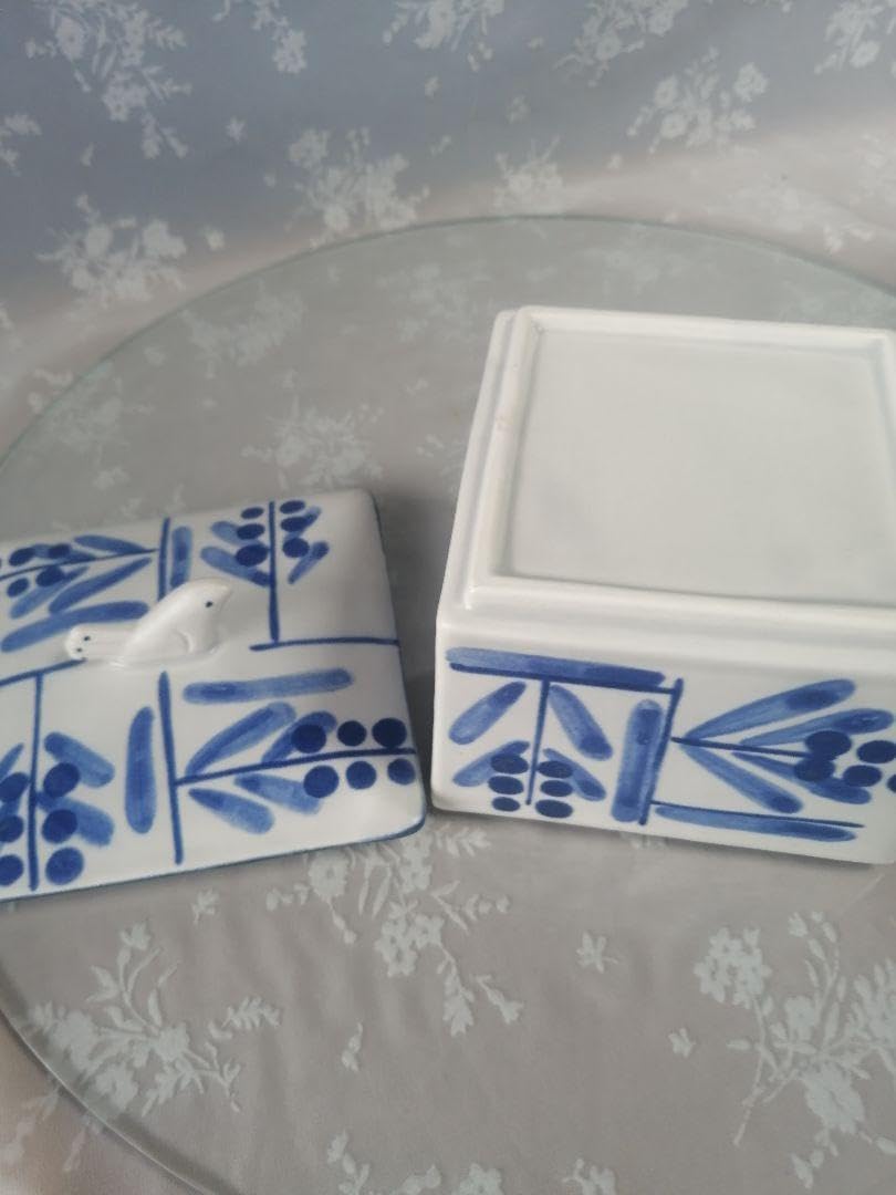 Amazon.co.jp: 砥部焼 容器 草文 小鳥 レトロ 時代物 染付 食パン