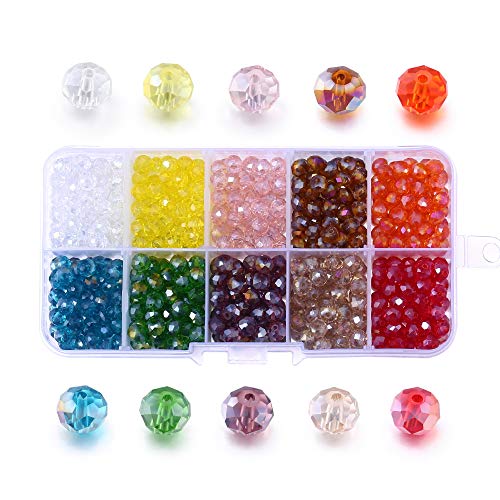 Glass Beads for Jewelry Making, Lucky Goddness 500pcs 6mm Briolette Faceted Rondelle AB Color Variety Crystal Spacer Beads Assortments Supplies for Bracelets Necklaces with Storage Box