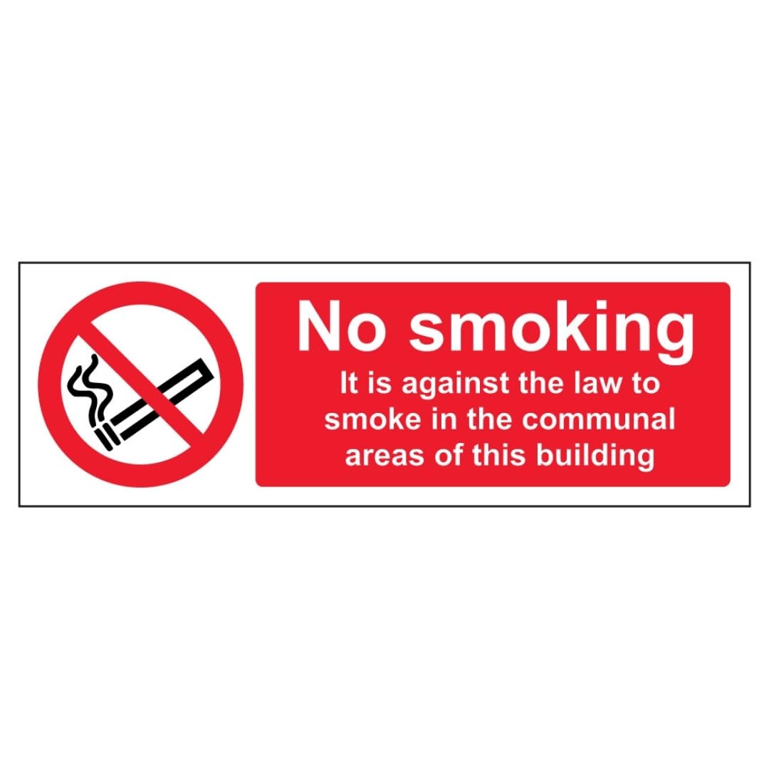 V Safety No Smoking In Communal Area - Landscape 300 x 100 mm - 3mm Brushed Aluminium Composite Safety Sign