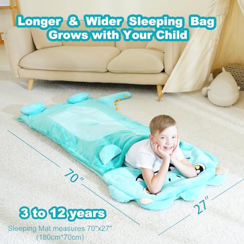 Image of Kid Sleeping Bag with Pillow - Larger Nap Mat - Plush Slumber Bag for Boys Girls Daycare Preschool Kindergarten Birthday Gift Travel Sleepover Ages 3-12 Years