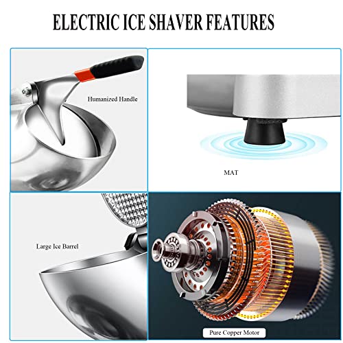 SHILINTONG Electric Ice Crusher Machine 300W 65kg/h – Dual Blades Ice Shaver for Home & Commercial Use, Snow Cone Maker, Shaved Ice Machine, Silver - Image 6