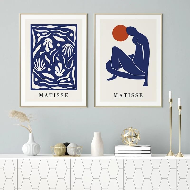 Affiche abstraite Matisse Rêves bleus - Tableau nordique sur toile 70x100cm (Lot de 2 pièces)
