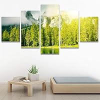SIGNWIN 5 Panel Canvas Wall Art Modern Art Dramatic Forest Multicolor Photography Romantics Scenic for Home Decorations Ready to Hang - 60