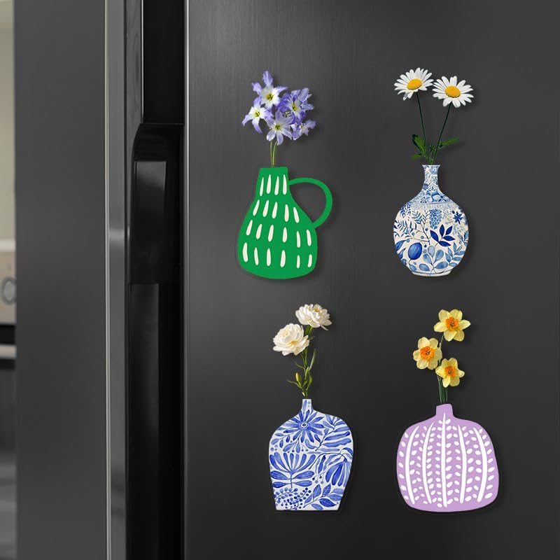 Cute Mini Acrylic Vase Creative Magnets for Fridge, Funny Small Plant Magnets, Tiny Real Flower Vase for Refrigerator Decoration Kitchen Locker Kitchen Office (6 Pack Vase Only) #A image 4