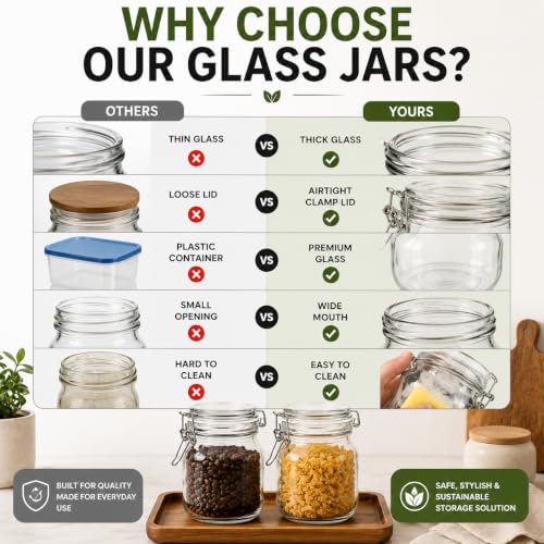 Image of Vasukie 2000ML Glass Jars With Airtight Leak Proof Lids | Wide Mouth Storage Canister Jars Perfect for Kitchen Canning, Dry Food, Spices, Pickle, Coffee, Tea, Snacks, Sugar, and More (Pack Of 3)