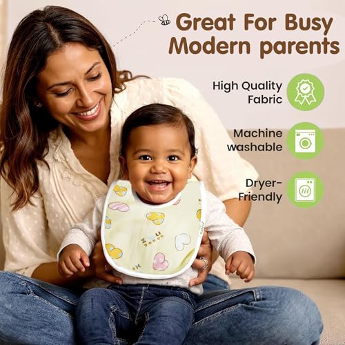 Image of Waterproof Spill Resistant Bibs, Baby Apron with Bib, Baby Bibs for 6 to 12 Months, Fastdry Bibs, Soft Cotton Bib (Set of 3)