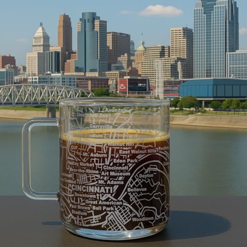 Greenline Goods – Cincinnati, OH Map Glass Coffee Mugs (Set of 2), 16 oz – Etched Wrap Design by Greenline Goods - Used condition - Image 3