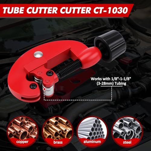 KAOLALI Bremsleitung Bördelgerät, Werkzeugsatz zum Aufweiten von Bördelgerät Bremsleitungen, 7,62m Ø 4,75mm Bremsleitung mit 16 Anschlüssen+4 Verbinder, für Hydraulische Kfz-Bremssysteme