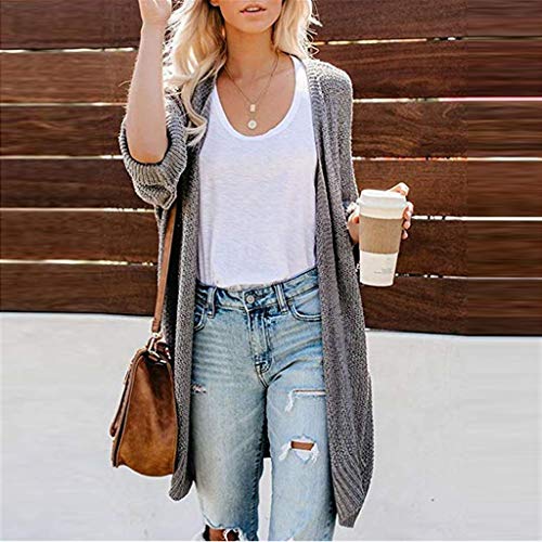 vermers Womens Knit Sweater Casual Loose Solid Color Open Front Long Sleeve Cardigans Tops(L, Gray)