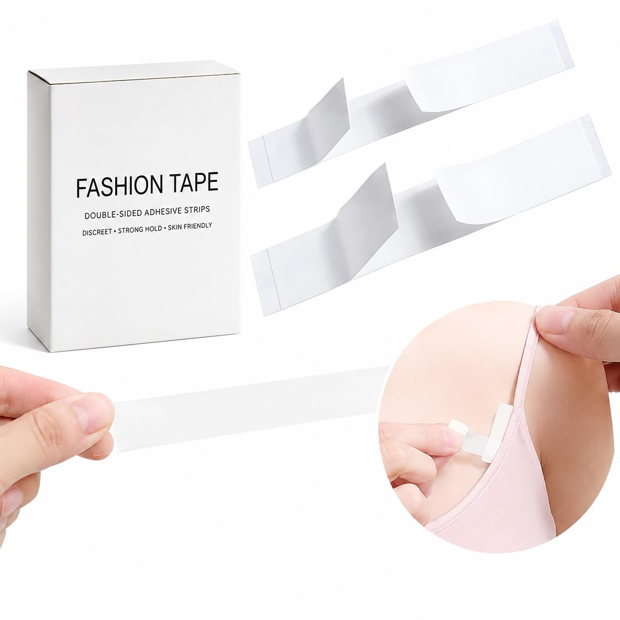 Invisible Fashion Tape for Women – Double Sided Clothing Tape, No Slip & Transparent, Skin Friendly Dress Tape for Saree, Blouse, Tops & Dresses, 144 Strips Value Pack-image-20