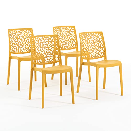 SIEDITI FUORI E DENTRO Chaises en résine avec Fibre de Verre empilables pour intérieur/Cuisine/Salle à Manger et extérieur/Jardin Anna (4 Chaises, Jaune...