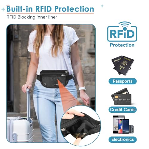 travel inspira travel money belt with slim anti-theft rfid blocking passport holder for travel concealed under clothes for ultimate protection of credit cards cash passport amp documents black