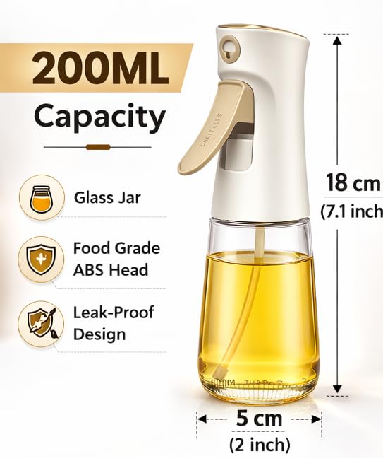 Image of Zollyss 2 in 1 Oil Dispenser and Sprayer, Glass Bottle with Fine Mist Spray Nozzle, Anti-Drip Pour Spout, Comfortable Handle Grip for Cooking and Salad (Oil Sprayer(200ml))