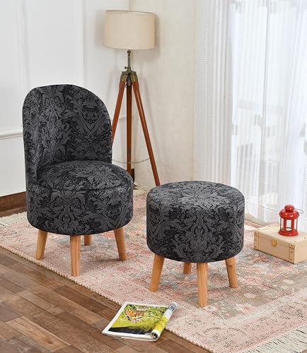 Image of SR Printed Ottoman Pouffes Chair Stool for Living Room Furniture Sitting Dressing Table Pouf Sofa Puffy Stool Room, Pouffes for Sitting Foot Rest, (18x32 Inch, Black)