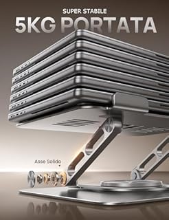 Lamicall Supporto PC Portatile - [360° Rotazione] [Base Migliorata, Più Stabile] Porta PC Alluminio Pieghevole, Altezza & Angolo Regolabile, Ventilato Supporto Ergonomico per Laptop da 10-17,3"