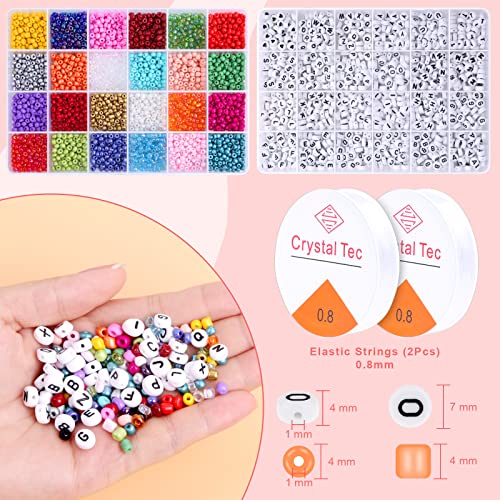 5000Pcs 4Mm Seed Beads And Letter Beads 24 Colors Glass Beads Kit With 1200Pcs Alphabet Beads For Jewelry Making, Jewelry Beads Set For Necklace Earring Diy Craft Jewelry Making Girls Christmas Gifts #TOP1