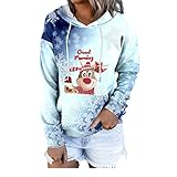 Hoodie Dunkelgrün Damen Casual Cute Deer Christmas Print Langarm-Taschen-Kapuzen-Sweatshirt Pullover Gestreift