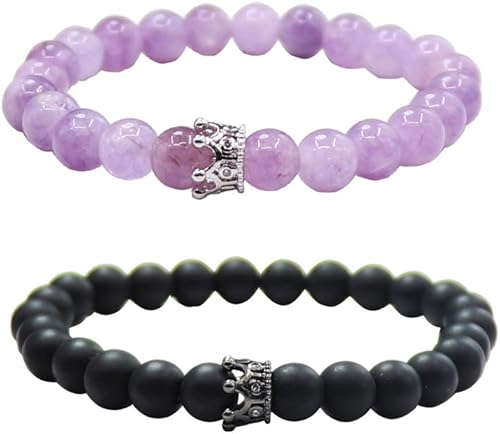 Miniatura 7 de UEUC - Pulseras para parejas o amigos con cuentas de 516 pulgadas 8 mm diseño de corona de rey y reina